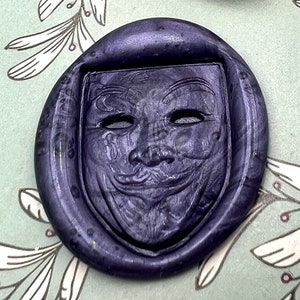 Timbro di ceralacca con maschera teatrale – Timbro in ottone da 22 x 32 mm per sigilli drammatici e misteriosi