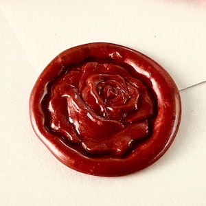 Timbro in ceralacca 3D con rosa / Timbro in ceralacca floreale in ottone per inviti, lettere e imballaggi / Dimensioni 20,6x18,7 mm
