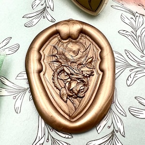 3D ドラゴンワックスシールスタンプ - 中世ファンタジーシールドデザイン、22 x 32 mm 真鍮ワックススタンプ、封筒、招待状、ギフト用