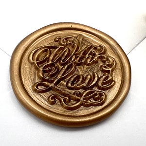 Sello de lacre con texto en inglés "With Love" (con amor): sello de latón de alta calidad de 25 mm para bodas, cartas, diarios y envoltura de regalos