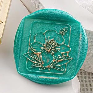 Floral Brass Wax Seal Stamp – Botanical Design, Square 25x25mm