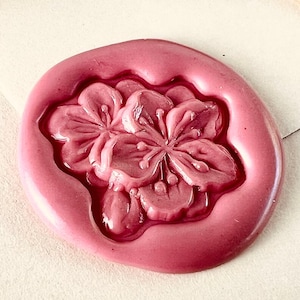 3D Kirschblüten Wachssiegel Stempel | Freeform Floral Messing Wachsstempel für Umschläge, Journaling und Geschenkverpackung | 23,3x21,1mm