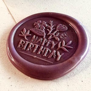 Carimbo de cera de feliz aniversário - Cabeça de lacre de cera de latão de 25 mm com design floral de aniversário