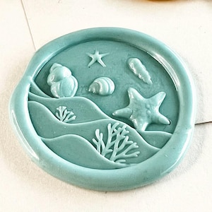 Tampon à sceller en cire 3D Ocean Beach Seashell - Tête en laiton de 25 mm, étoiles de mer côtières et coquillages