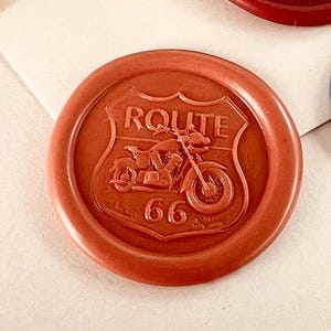 Sello de lacre para motocicleta de la Ruta 66: sello redondo de latón de 25 mm para cartas de viaje vintage, scrapbooking y papelería DIY.