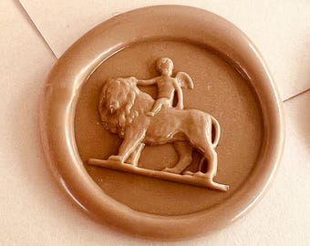 Cupid Riding a Lion Wax Seal Stamp – 25mm Brass Stamp for Invitations, Journals, Packaging