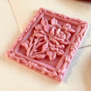 Vintage Rozen Lijst 3D Waxstempel - Barok Bloemen Waxstempel Hoofd - Elegante Rechthoekige Waxstempel voor Huwelijk, Uitnodigingen (29x24mm)