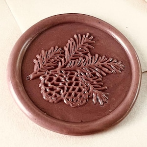 Timbro in ceralacca con pigna e ramo di abete – Timbro in ottone da 25 mm con motivo botanico invernale per confezioni regalo, lettere e biglietti di auguri
