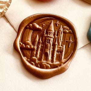 Timbro in ceralacca "Magic Castle" – Timbro rotondo in ottone da 30 mm con luna e stelle