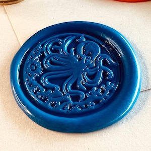 Sello de lacre en forma de pulpo: sello náutico de latón para cartas, diarios e invitaciones (25 mm)
