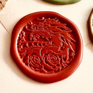 Carimbo de cera de dragão com rosas – Carimbo de cera de fantasia de latão de 30 mm