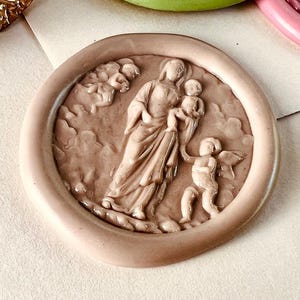 Madonna en Engelen Wax Stempel | Religieuze Messing Zegelstempel voor Journaling, Uitnodigingen & Verpakking | Formaat 25mm
