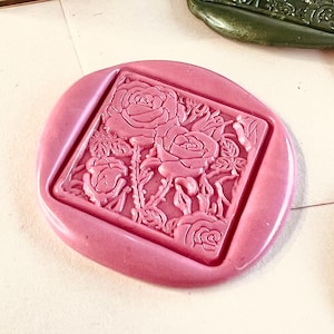 Carimbo de cera quadrado Rose Garden - 25 x 25 mm Cabeça de lacre de cera de latão para convite de casamento, convite para evento, viagem e artesanato