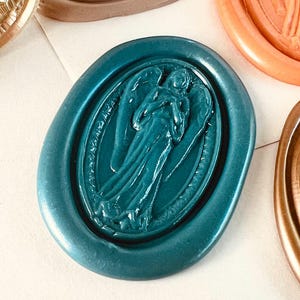 Timbro in ceralacca ovale con elegante angelo custode – 23,2x34,8 mm. Testa in ottone per inviti di nozze, lettere e journaling.