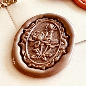 Elegante carimbo de cera floral vintage – cabeça de selo de cera oval de latão ornamentada com design de flor de lótus (25 x 30 mm)