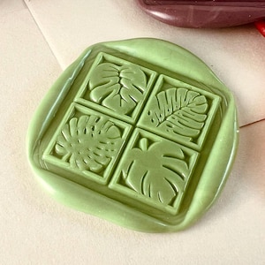 Sello de lacre con cuadrícula de hojas de Monstera (cabezal de latón de 25 x 25 mm) para diarios botánicos, cartas y embalajes inspirados en plantas.