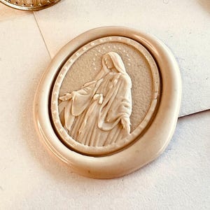 Virgin Mary Wax Seal Stamp - 23x30mm Oval Brass Religious Wax Stamp for Baptism, Wedding, Invitations & Gifts