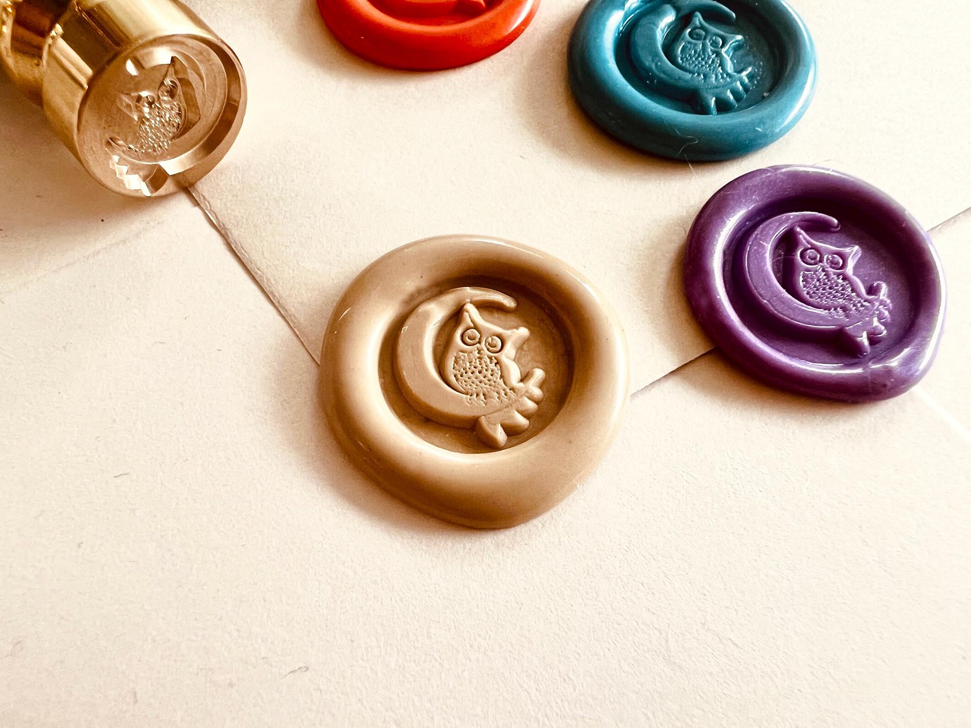 Mini Owl on Moon Wax Seal Stamp – 15mm Brass Head – Cute Miniature Wax Seal for Journali