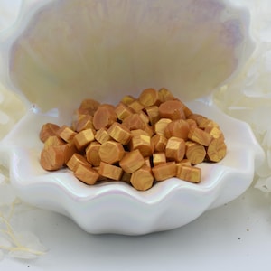 L57 Perline di ceralacca color oro ambrato – Caldo oro giallo metallizzato con riflessi marmorizzati / 30 g / Per inviti, journaling e creazioni eleganti