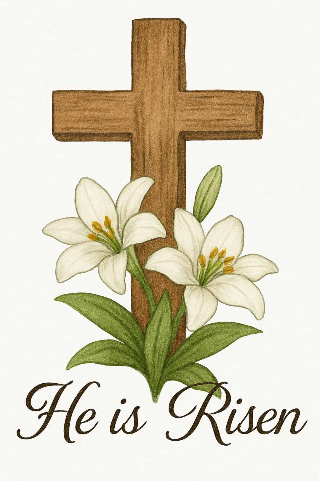 He is Risen PNG | Christian Easter Cross With Lilies | Faith-based