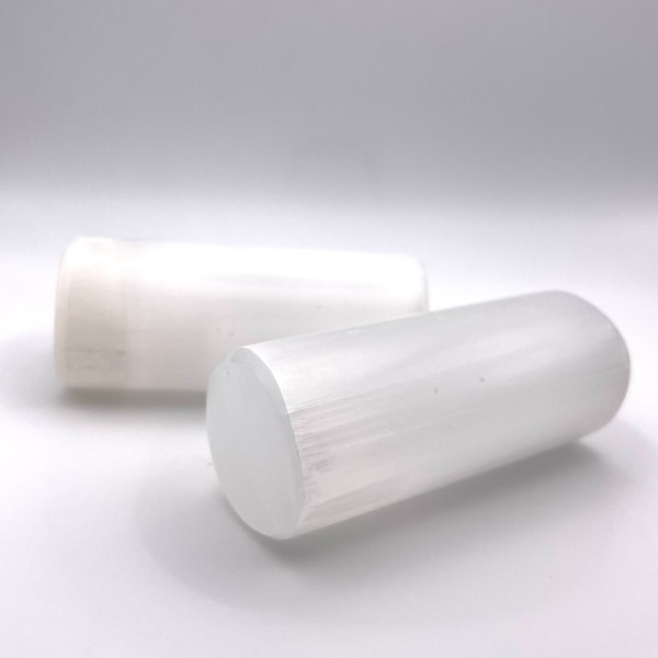 Selenite Harmonizer Cylinders - sold as a pair - Cleanse Aura and Level Up Meditation Practice