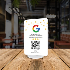 Avaliação do Google: Placa NFC com suporte para código QR