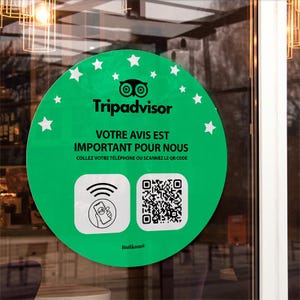Adesivo de avaliação do TripAdvisor para aumentar o número de avaliações para colar em uma janela, balcão, móvel | Com ou sem NFC