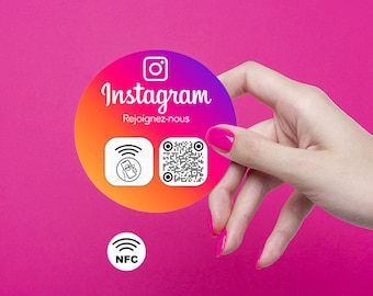 Autocollant NFC + QR code pour plus de followers Instagram, visibilité vitrine/comptoir/mobilier, promotion en ligne