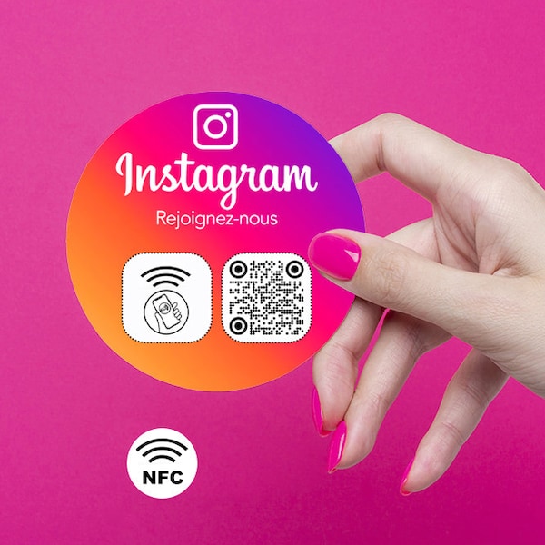 Autocollant NFC + QR code pour plus de followers Instagram, visibilité vitrine/comptoir/mobilier, promotion en ligne
