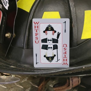 WHTSSU step brothers version2 aluminum helmet cards.  Heavy duty band and Magnet options available.