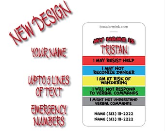 Customizable Special Needs Medical Bag Tag: Autism, Non-Verbal, Handicap
