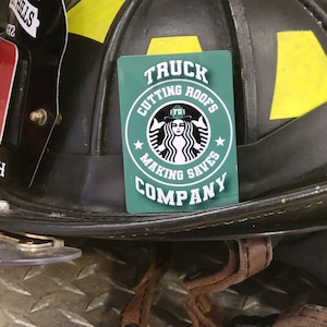 Truck Company Firefighter aluminum metal helmet cards.   Heavy duty band and Magnet options available.
