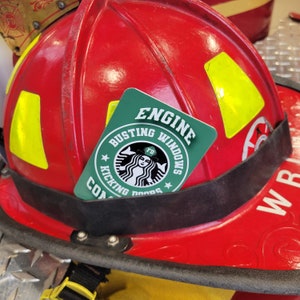 Engine Company Firefighter aluminum helmet cards.  Heavy duty band and Magnet options available.