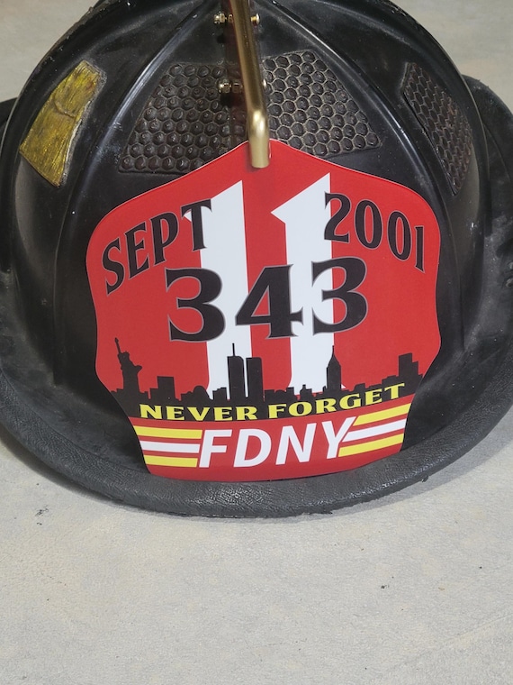 Firefighter Helmet Shield. 9-11 Memorial Shield, Front, Device. 2