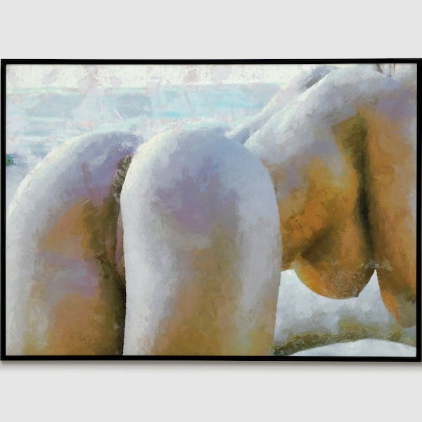 Naked Girl on Hands and Knees at the Beach Wall Print | Nude Woman with big Breasts | Naturist Lifestyle | Female Art | Downloadable Prints