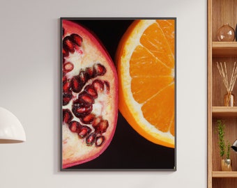 decoración de cocina naranja, arte de pared de frutas, decoración de pared de cocina, imprimible de cocina, cartel imprimible, foto de granada, cartel de frutas