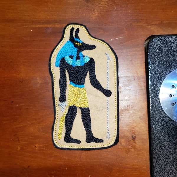 Hand Crank Chain Stitch Embroidery Egyptian God Anubis Patch