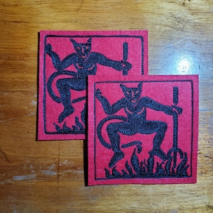 ONE Devil Cavorting in Flames Patch Chainstitch Embroidered Patch Very Large