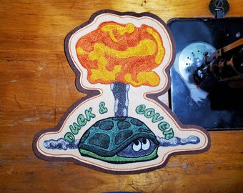 Duck and Cover Bert with Mushroom Cloud Handcrank Chainstitch Embroidered Patch Very Large