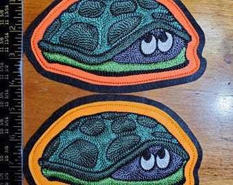 ONE Duck and Cover Bert the Turtle Handcrank Chainstitch Embroidered Patch Small
