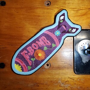 F-Bomb / Flower Bomb VERY LARGE Handcrank Chainstitch Embroidered Patch