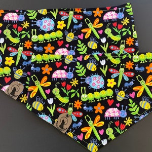 Summertime-Cute Bugs-Outdoor Fun- Bugs Life-Insect-Dog Bandana- Personalized- Tie & Snap- Dog Neckerchief- Dog Scarf- Dog Gift- Dog Neckwear