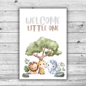 Printable Baby Shower Card Newborn Baby Watercolor Card Baby Animals Welcome Little One Digital Download