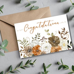 Carte de félicitations | Mariage | Douche nuptiale | Carte 10,2 x 15,2 cm avec fleurs et botaniques | Vide à l'intérieur | Fleurs aquarelles | Téléchargement instantané