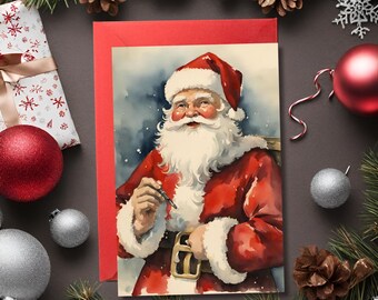 Christmas Card with Vintage Santa 4x6 Card Blank Inside Digital Download Printable