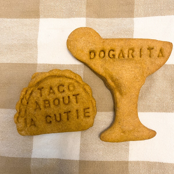 Dogarita and Taco Dog Treats, treats for dogs, personalized treats, homemade dog treat, healthy dog treats, high value dog treat