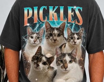Comfort Colors Custom Vintage 90s T-Shirt, Personalized Retro Pet Bootleg Shirt, Pet Photo Shirt, Cat Mom Gift, 90s Rap Group Bootleg Tee