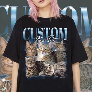 Pet Custom Vintage Washed Shirt, Custom Cat Graphic Unisex T-Shirt, Dog Personalize Bootleg Retro 90's Tee Gift For Her, Pet Lover Shirt