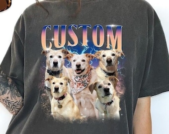 Comfort Colors® Custom Retro Dog Shirt, Custom Photo Vintage 90s Graphic, Bootleg Rap Dog Shirt, Personalized Pet Tee, Custom Dog Shirt