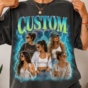 Anpassad flickvän-bootleg-tröja, personlig t-shirt med foto i komfortfärger, t-shirt i vintage-rap-stil, present till fru eller pojkvän